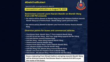 Delhi Traffic Update: Police Issues Advisory on Vehicular Diversion Ahead of Janmashtmi Celebrations for Commuters’ Convenience